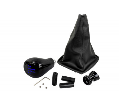 Ручка КПП черный лак с синей подсветкой и пыльником для Приора с кулисой (прямоугольный шток) Ручка КПП черный лак с синей подсветкой и пыльником для Приора с кулисой (прямоугольный шток)