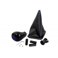 Ручка КПП черный лак с синей LED подсветкой и пыльником с синей строчкой для Приора с кулисой (прямоугольный шток) Ручка КПП черный лак с синей LED подсветкой и пыльником с синей строчкой для Приора с кулисой (прямоугольный шток)