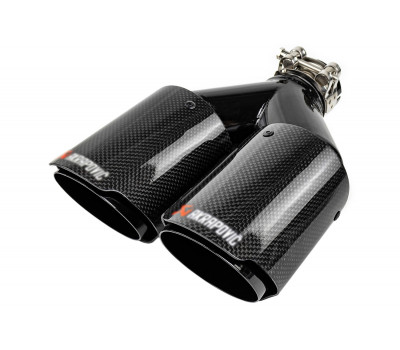 Раздвоенная насадка глушителя открытого типа из нержавеющей стали со скосом и накладками глянцевый карбон Раздвоенная насадка глушителя открытого типа из нержавеющей стали со скосом и накладками глянцевый карбон