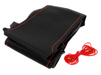 Кожаная оплетка руля Sal-Man анатомической формы с красной строчкой для Веста, Иксрей