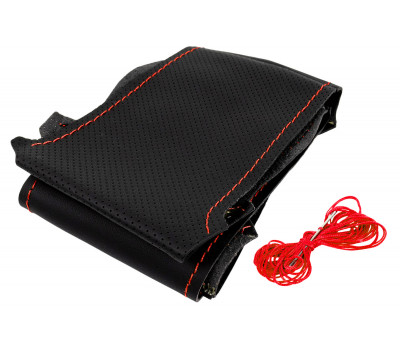 Кожаная оплетка руля Sal-Man анатомической формы с красной строчкой для Веста, Иксрей Кожаная оплетка руля Sal-Man анатомической формы с красной строчкой для Веста, Иксрей