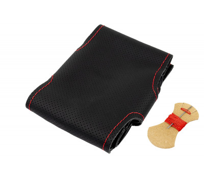 Кожаная оплетка руля Sal-Man анатомической формы с красной строчкой для Калина 1, Шевроле Нива без подушки безопасности Кожаная оплетка руля Sal-Man анатомической формы с красной строчкой для Калина 1, Шевроле Нива без подушки безопасности