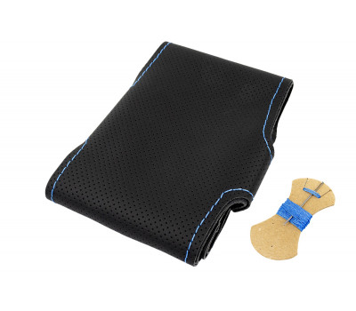 Кожаная оплетка руля Sal-Man анатомической формы с синей строчкой для Калина 1, Шевроле Нива без подушки безопасности Кожаная оплетка руля Sal-Man анатомической формы с синей строчкой для Калина 1, Шевроле Нива без подушки безопасности