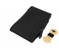 Кожаная оплетка руля Sal-Man анатомической формы с черной строчкой для Калина 1, Шевроле Нива без подушки безопасности Кожаная оплетка руля Sal-Man анатомической формы с черной строчкой для Калина 1, Шевроле Нива без подушки безопасности