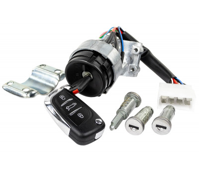 Замок зажигания с выкидным ключом в стиле Пежо без чипа (пустой) и личинками нового образца для ВАЗ 2108, 2109, 21099, 2113, 2114