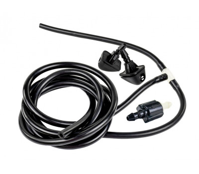 Трубки омывателя лобового стекла черные с тройником, веерными форсунками БУРАН-3 на защелке (металлический распылитель) и обратным клапаном Мини для Калина 1