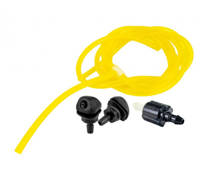 Трубки омывателя лобового стекла желтые с тройником, веерными форсунками БУРАН-2 на гайке (пластиковый распылитель) и обратным клапаном Мини для ВАЗ 2108-21099, 2113-2115