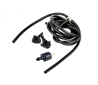 Трубки омывателя лобового стекла черные с тройником, веерными форсунками БУРАН-3 на защелке (металлический распылитель) и обратным клапаном Мини для Приора