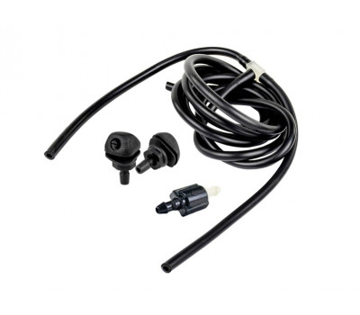 Трубки омывателя лобового стекла черные с тройником, веерными форсунками БУРАН-2 на гайке (пластиковый распылитель) и обратным клапаном Мини для Приора