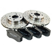 Вентилируемые передние тормозные диски Alnas Sport Euro 2112 R14 с тормозными колодками FERODO (зеленые) для ВАЗ 2110-2112, Гранта, Гранта FL, Калина, Калина 2, Приора, Датсун