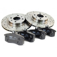 Вентилируемые передние тормозные диски Alnas Sport Euro 2112 R14 с тормозными колодками FERODO (красные) для ВАЗ 2110-2112, Гранта, Калина, Приора, Датсун