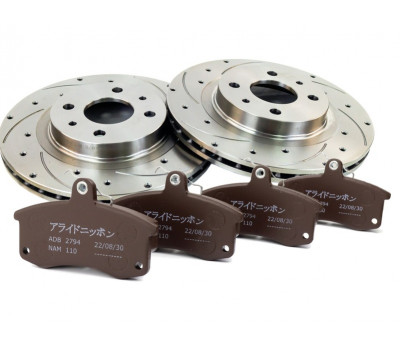 Вентилируемые передние тормозные диски Alnas Sport Euro 2112 R14 с тормозными колодками Allied Nippon для ВАЗ 2110-2112, Гранта, Гранта FL, Калина, Калина 2, Приора, Датсун