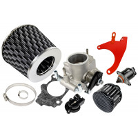 Комплект системы впуска нулевого сопротивления под карбон с красным кронштейном и дроссельной заслонкой 46мм для 8кл Приора, Калина, Гранта, ВАЗ 2113-2115, 2110-2112, 2108-2109