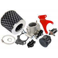 Комплект системы впуска нулевого сопротивления под карбон с красным кронштейном дроссельной заслонкой 52мм для 16кл Приора, Калина, Гранта, ВАЗ 2113, 2114, 2110-2112