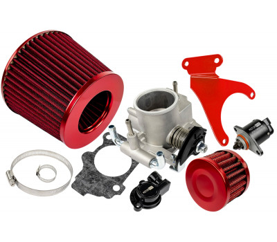 Комплект системы впуска нулевого сопротивления красный с красным кронштейном и дроссельной заслонкой 52мм для 16кл Гранта, Калина, Приора, ВАЗ 2110-2112, 2113, 2114