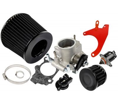 Комплект системы впуска нулевого сопротивления черный с красным кронштейном и дроссельной заслонкой 52мм для 8кл Гранта, Калина, Приора, ВАЗ 2113-2115, 2110-2112, 2108-21099