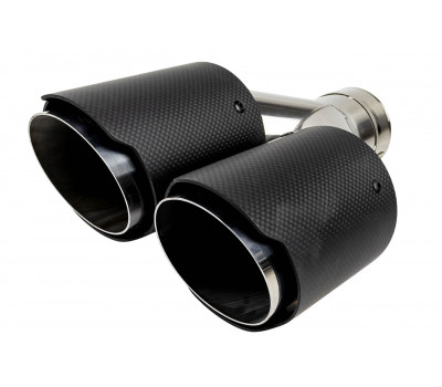 Раздвоенная насадка глушителя из нержавеющей стали Sal-Man HJ-CBM005 D89мм со скосом и фигурной карбоновой накладкой