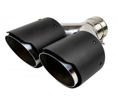 Раздвоенная насадка глушителя из нержавеющей стали Sal-Man HJ-CBM006 D101мм со скосом и фигурной карбоновой накладкой