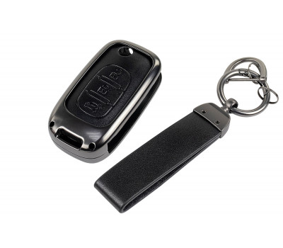 Алюминиевый чехол ключа Sal-Man с брелоком (черный с текстурой кожи) для Веста, Гранта FL 2018-2023 г., Иксрей, Искра, Ларгус FL