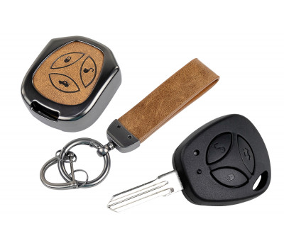 Штатный ключ замка зажигания Норма с алюминиевым чехлом (коричневый с текстурой кожи) для Гранта, Гранта FL до 2019 г. и с 2023 г., Калина, Калина 2, Приора, Датсун
