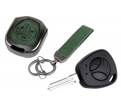 Штатный ключ замка зажигания Норма с алюминиевым чехлом (зеленый с текстурой кожи) для Гранта, Гранта FL до 2019 г. и с 2023 г., Калина, Калина 2, Приора, Датсун
