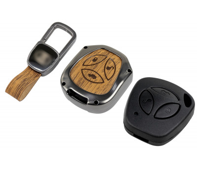 Пульт центрального замка Норма с чипом и алюминиевым чехлом (текстура коричневого дерева) для Гранта, Гранта FL до 2019 г. и с 2023 г., Калина, Калина 2, Приора, Датсун