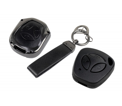 Пульт центрального замка Норма с чипом и алюминиевым чехлом (черный с текстурой кожи) для Гранта, Гранта FL до 2019 г. и с 2023 г., Калина, Калина 2, Приора, Датсун