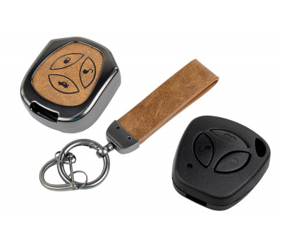 Пульт центрального замка Норма с чипом и алюминиевым чехлом (коричневый с текстурой кожи) для Гранта, Гранта FL до 2019 г. и с 2023 г., Калина, Калина 2, Приора, Датсун