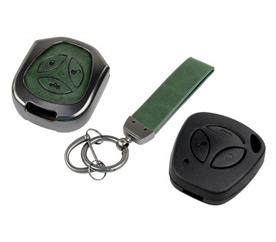 Пульт центрального замка Норма с чипом и алюминиевым чехлом (зеленый с текстурой кожи) для Гранта, Гранта FL до 2019 г. и с 2023 г., Калина, Калина 2, Приора, Датсун