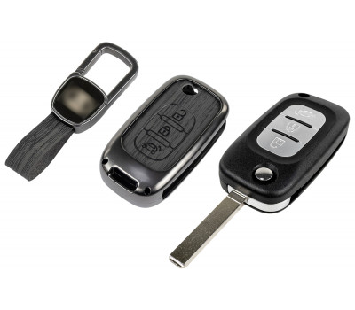 Выкидной ключ замка зажигания с чипом с алюминиевым чехлом (текстура черного дерева) для Веста, Иксрей, Ларгус FL