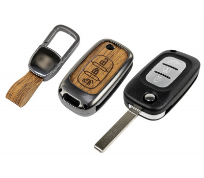 Выкидной ключ замка зажигания с чипом с алюминиевым чехлом (текстура коричневого дерева) для Веста, Иксрей, Ларгус FL