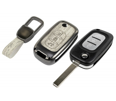 Выкидной ключ замка зажигания с чипом с алюминиевым чехлом (текстура серого дерева) для Веста, Иксрей, Ларгус FL