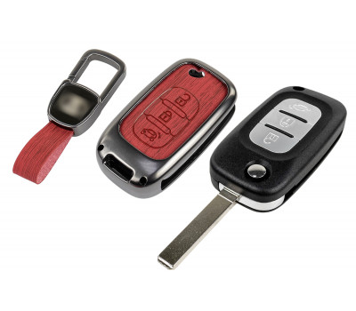 Выкидной ключ замка зажигания с чипом с алюминиевым чехлом (текстура красного дерева) для Веста, Иксрей, Ларгус FL