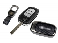 Выкидной ключ замка зажигания с чипом с алюминиевым чехлом (текстура черного карбона) для Веста, Иксрей, Ларгус FL