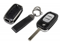 Выкидной ключ замка зажигания с чипом с алюминиевым чехлом (черный с текстурой кожи) для Веста, Иксрей, Ларгус FL