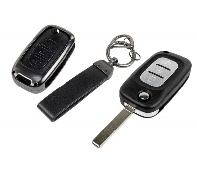 Выкидной ключ замка зажигания с чипом с алюминиевым чехлом (черный с текстурой кожи) для Веста, Иксрей, Ларгус FL