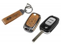 Выкидной ключ замка зажигания с чипом с алюминиевым чехлом (коричневый с текстурой кожи) для Веста, Иксрей, Ларгус FL