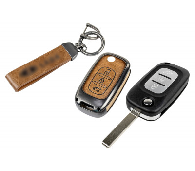 Выкидной ключ замка зажигания с чипом с алюминиевым чехлом (коричневый с текстурой кожи) для Веста, Иксрей, Ларгус FL