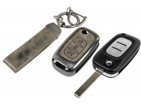 Выкидной ключ замка зажигания с чипом с алюминиевым чехлом (серый с текстурой кожи) для Веста, Иксрей, Ларгус FL
