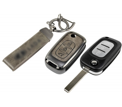 Выкидной ключ замка зажигания с чипом с алюминиевым чехлом (серый с текстурой кожи) для Веста, Иксрей, Ларгус FL
