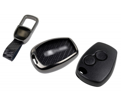 Корпус ключа зажигания без чипа с алюминиевым чехлом (текстура черного карбона) для Ларгус