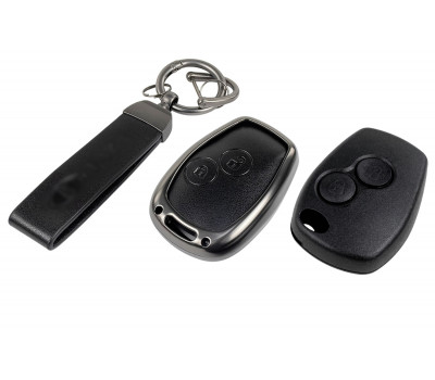 Корпус ключа зажигания без чипа с алюминиевым чехлом (черный с текстурой кожи) для Ларгус