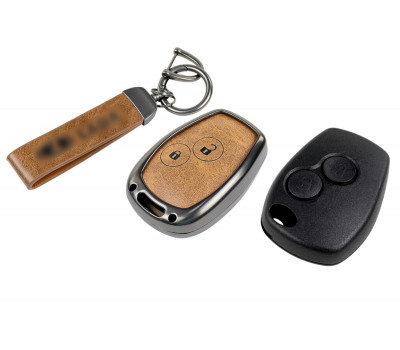 Корпус ключа зажигания без чипа с алюминиевым чехлом (коричневый с текстурой кожи) для Ларгус