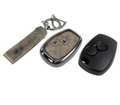 Корпус ключа зажигания без чипа с алюминиевым чехлом (серый с текстурой кожи) для Ларгус