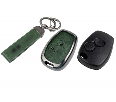 Корпус ключа зажигания без чипа с алюминиевым чехлом (зеленый с текстурой кожи) для Ларгус
