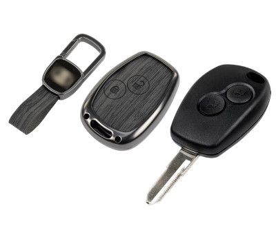 Корпус ключа зажигания с жалом (без чипа) с алюминиевым чехлом (текстура черного дерева) для Ларгус