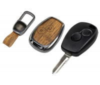 Корпус ключа зажигания с жалом (без чипа) с алюминиевым чехлом (текстура коричневого дерева) для Ларгус
