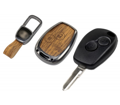 Корпус ключа зажигания с жалом (без чипа) с алюминиевым чехлом (текстура коричневого дерева) для Ларгус