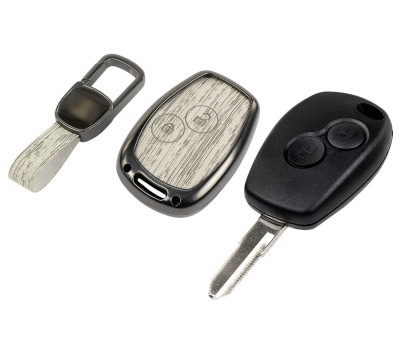 Корпус ключа зажигания с жалом (без чипа) с алюминиевым чехлом (текстура серого дерева) для Ларгус