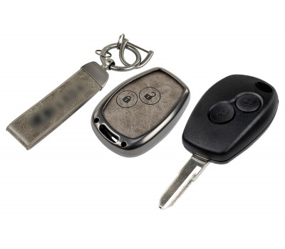 Корпус ключа зажигания с жалом (без чипа) с алюминиевым чехлом (серый с текстурой кожи) для Ларгус